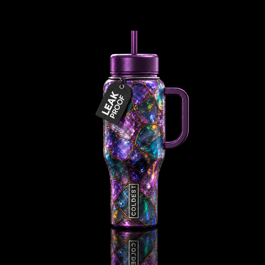 Black opal and amethyst water bottle design