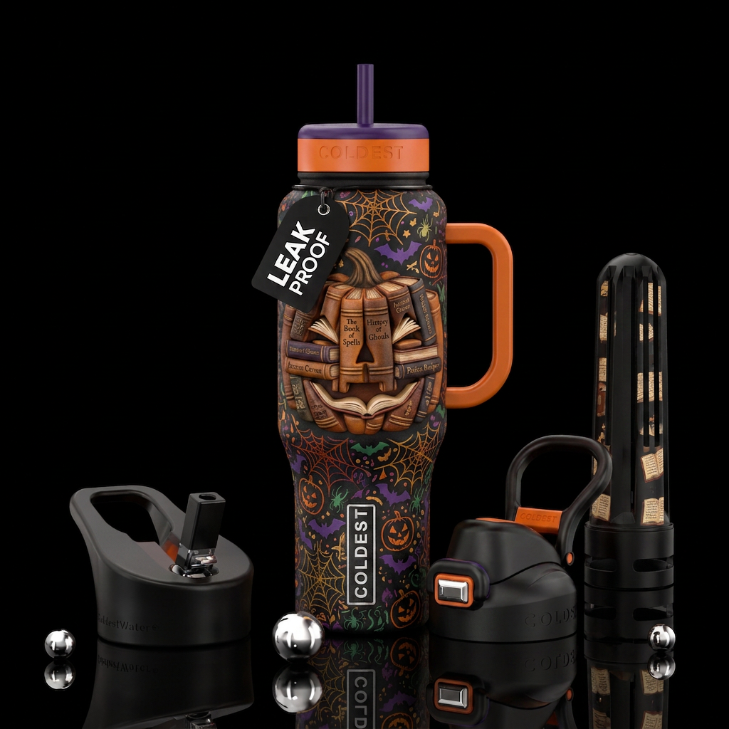 Halloween reads water bottle design