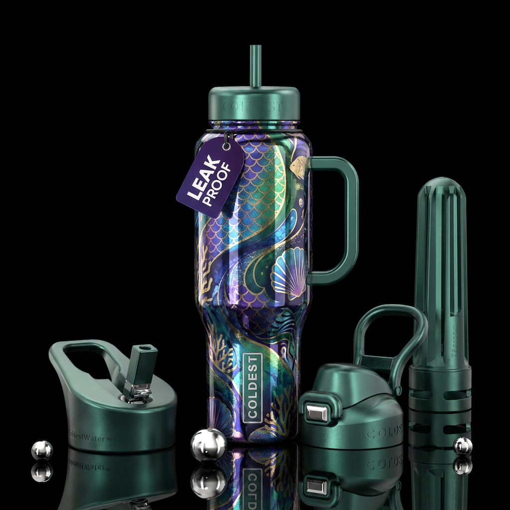 Mermaid reflection water bottle design