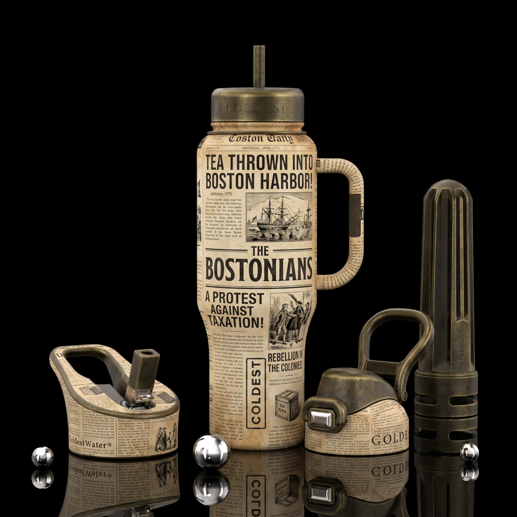 Boston tea party water bottle design
