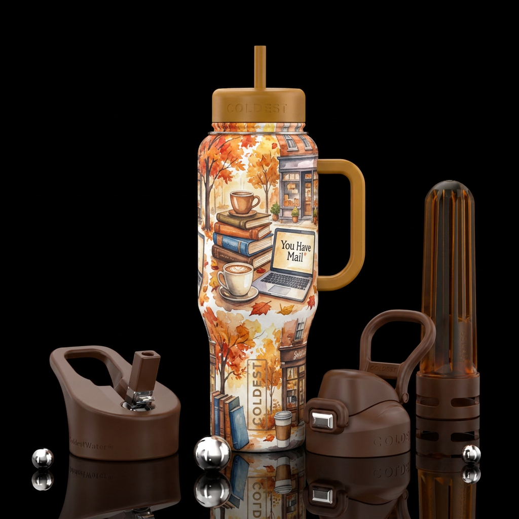 Autumn, coffee  books water bottle design