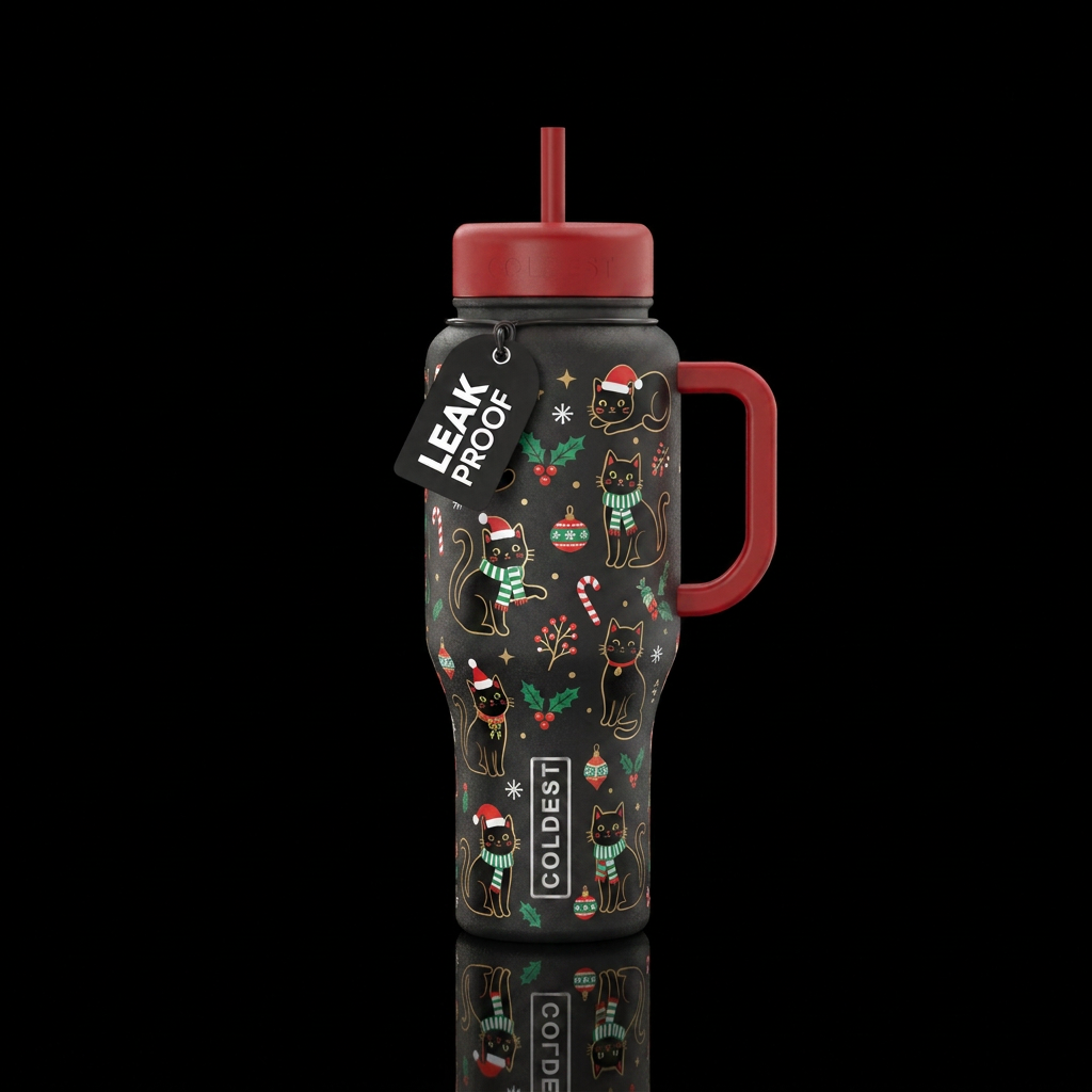 Christmas cats water bottle design