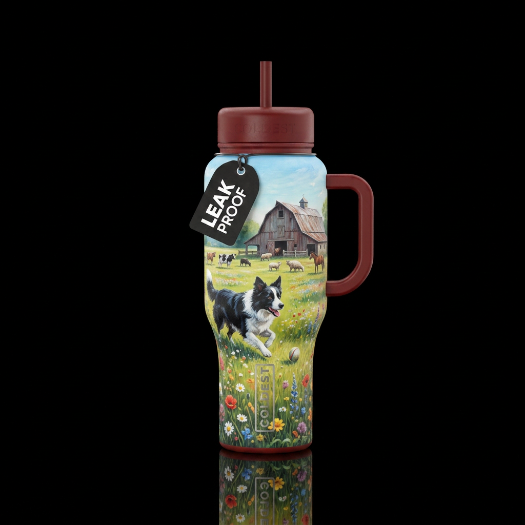 Border collie life water bottle design