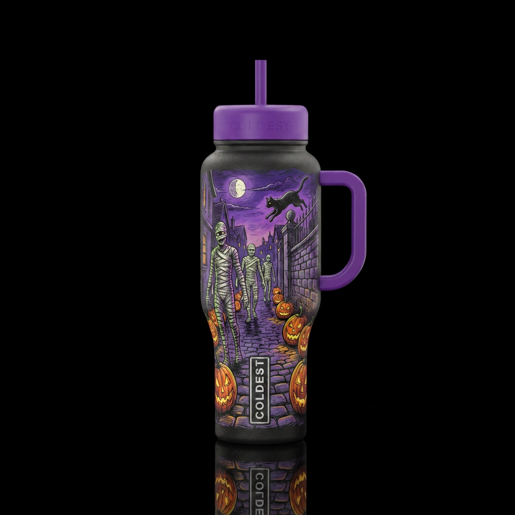 Mummy in the moonlight water bottle design