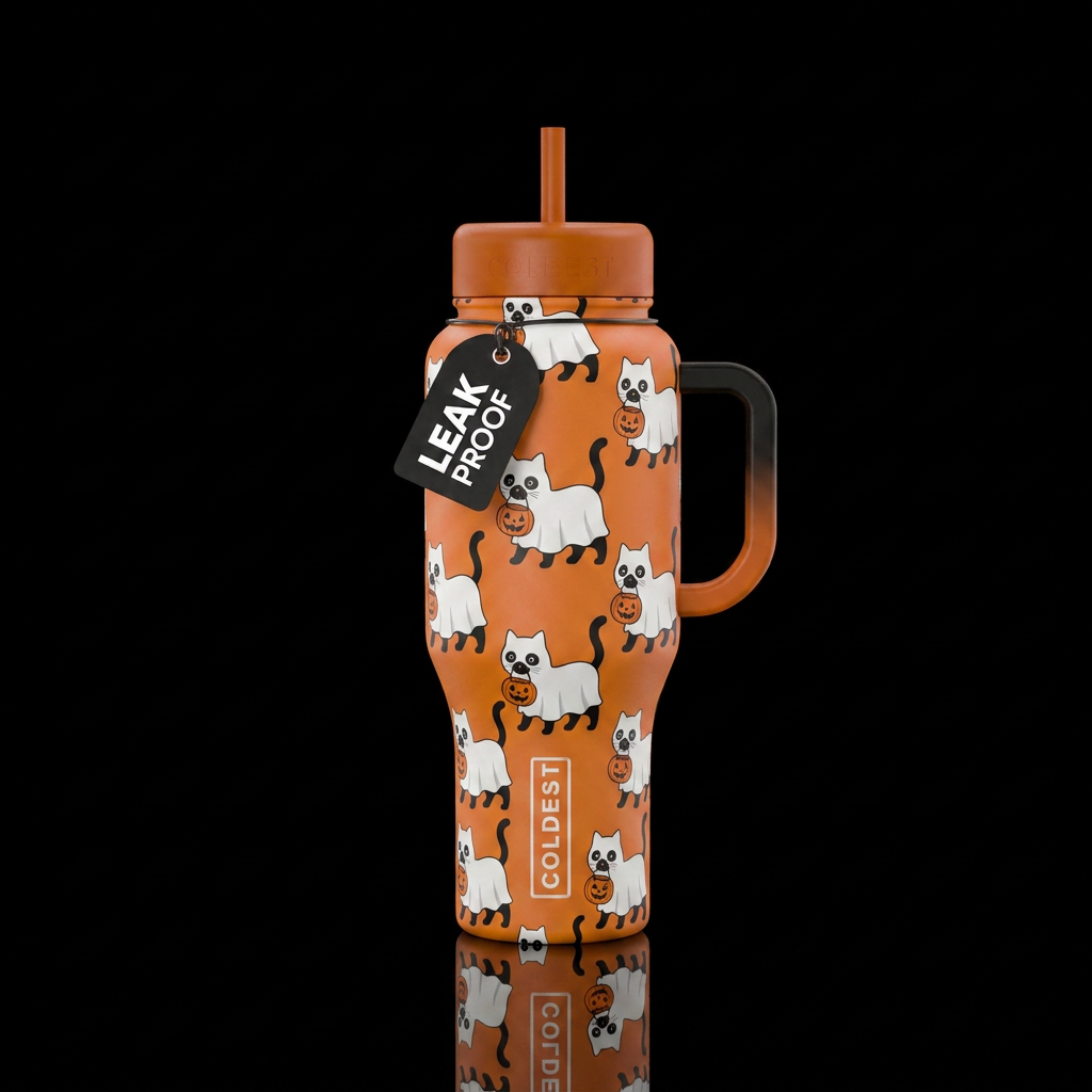 Trick or meow water bottle design