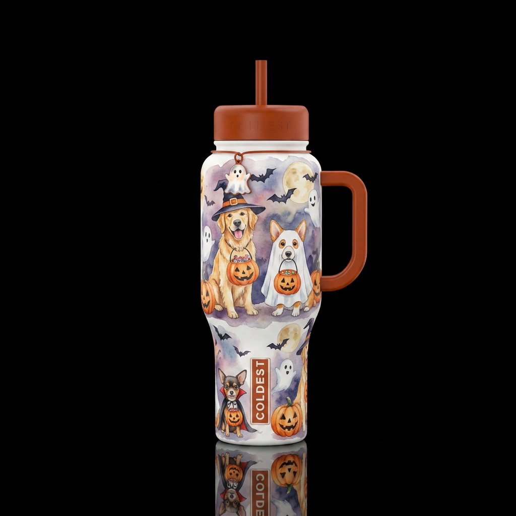 Trick or treat dogs water bottle design