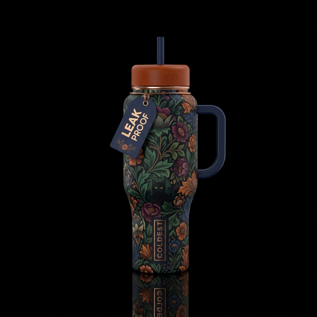 Floral Victorian, meow water bottle design