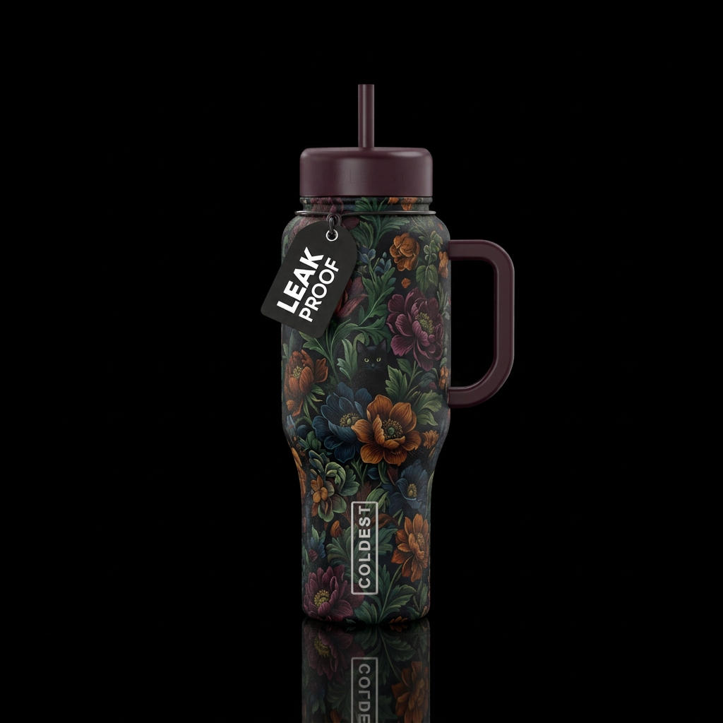 Floral Victorian 2, meow water bottle design