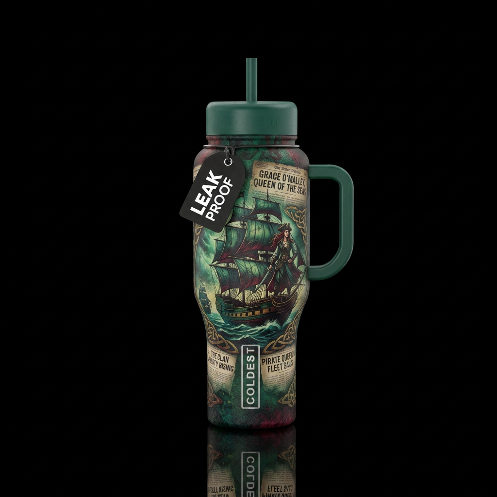 Pirate queen Irish folklore water bottle design