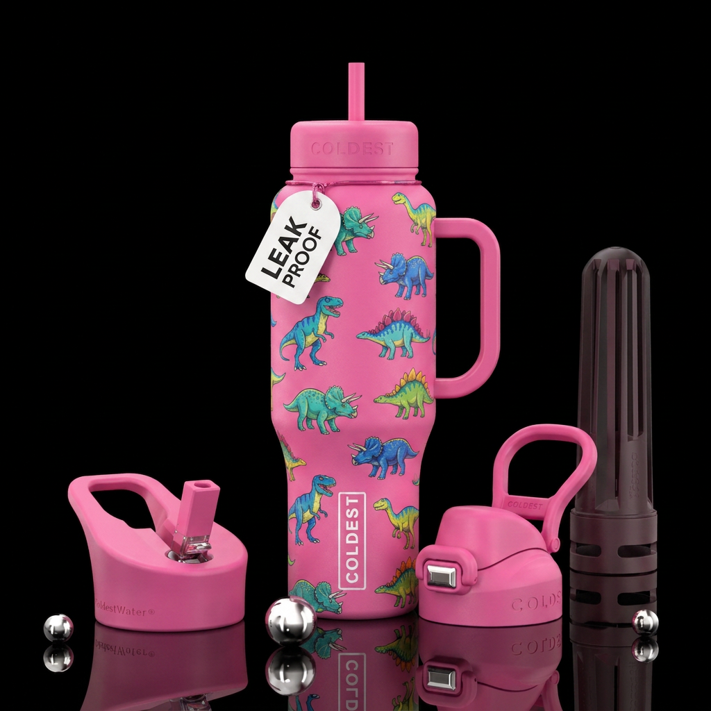 Dinosaurs, pink water bottle design