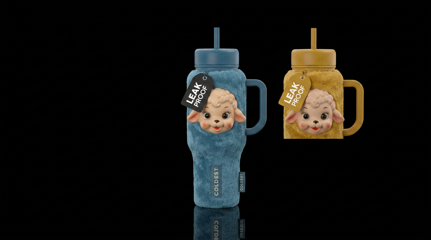 Vintage rubber face plush water bottle design