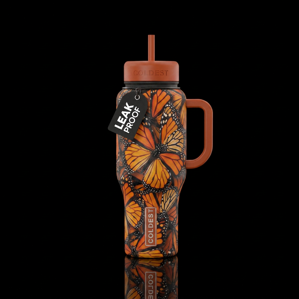 Monarch butterfly vivid photo print water bottle design