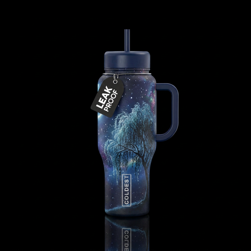 Airy willow tree under night sky water bottle design