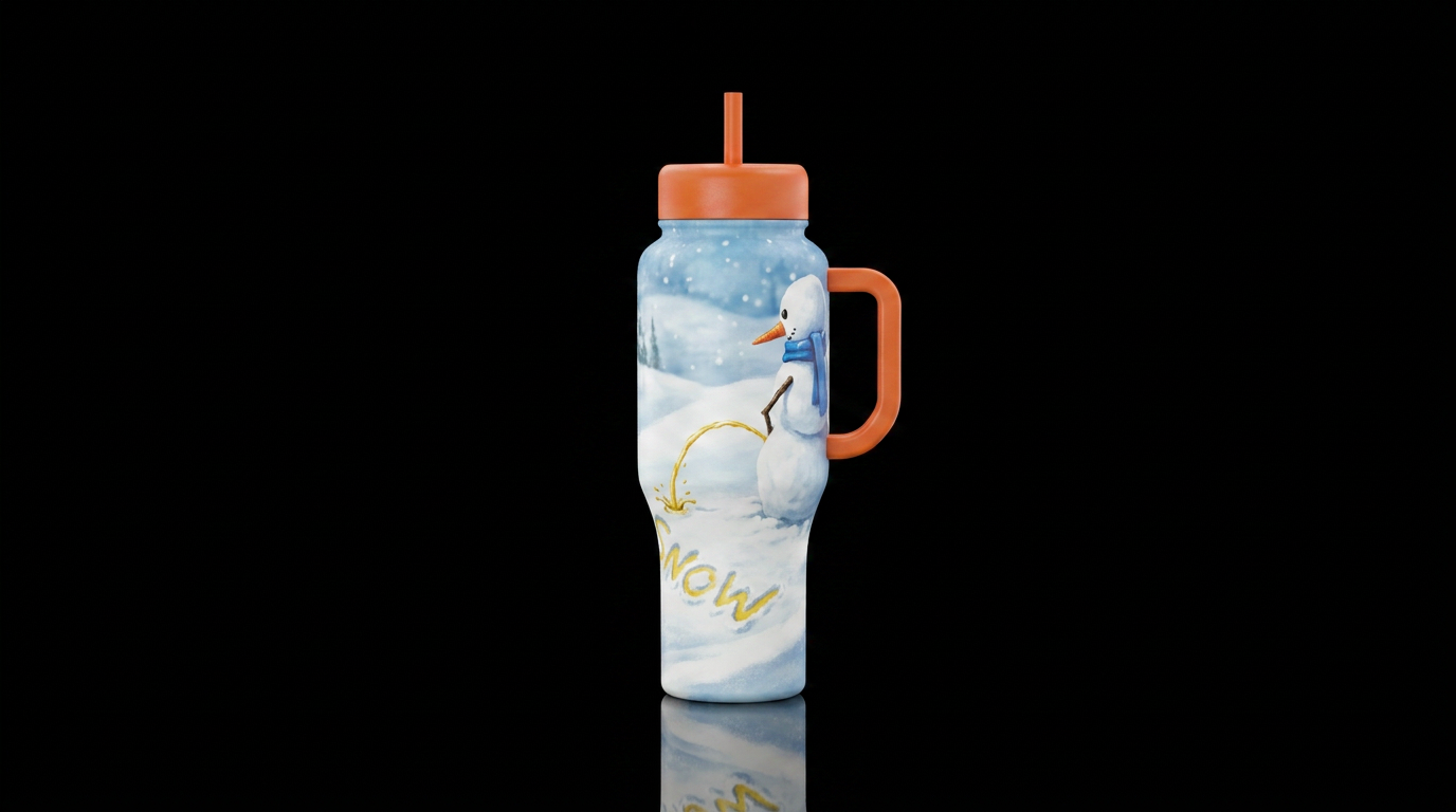 Snowman peeing writing yellow snow in the snow water bottle design