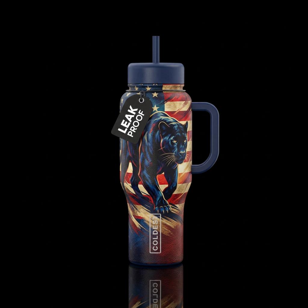 Black panther american background water bottle design