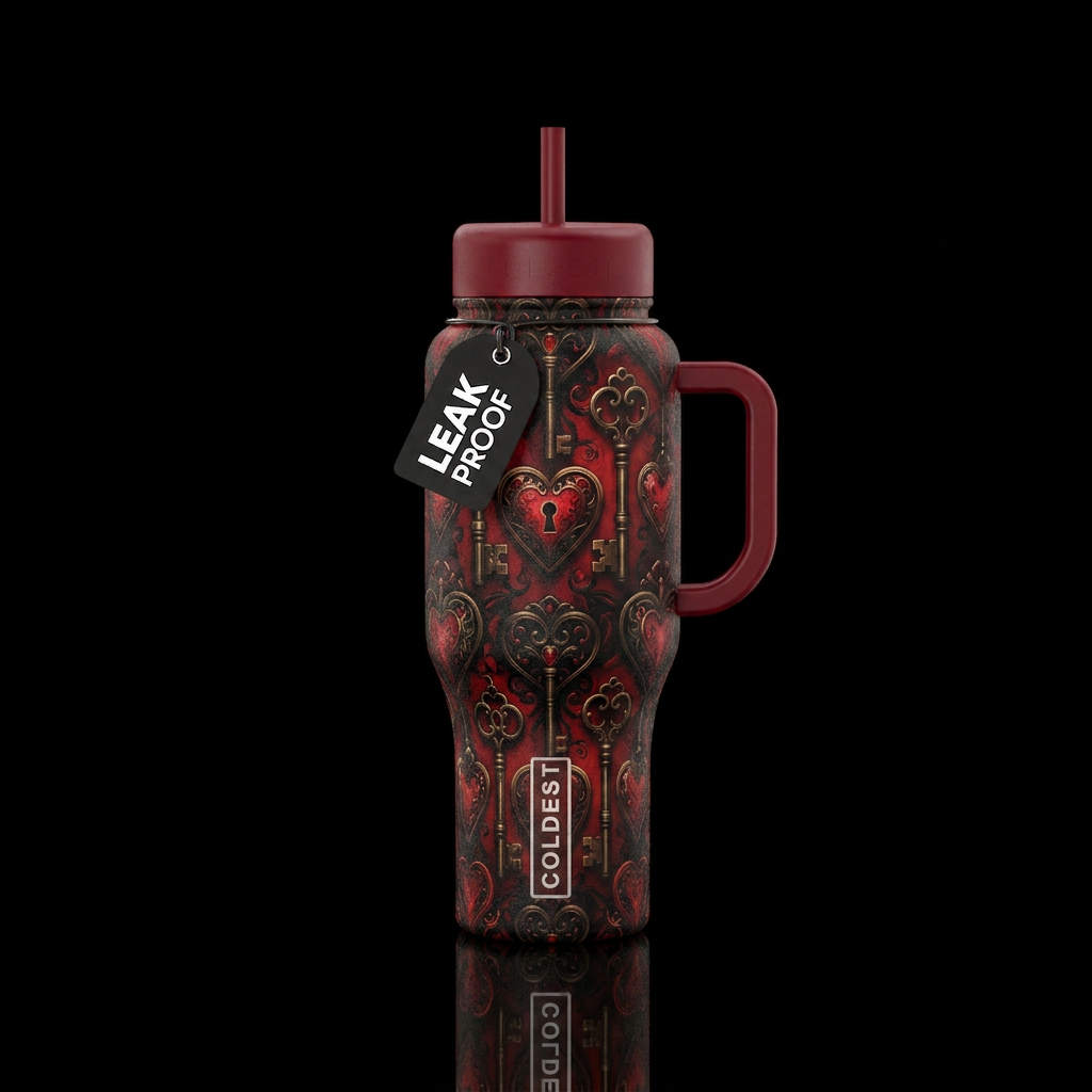 Create a dark romance with black and red using old... water bottle design