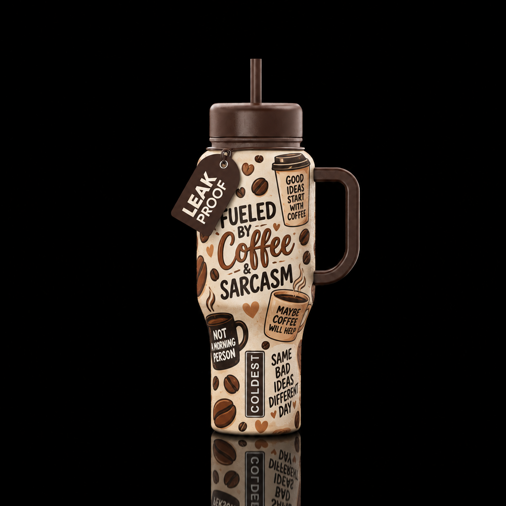 Create a coffee themed cup with sarcastic sayings water bottle design