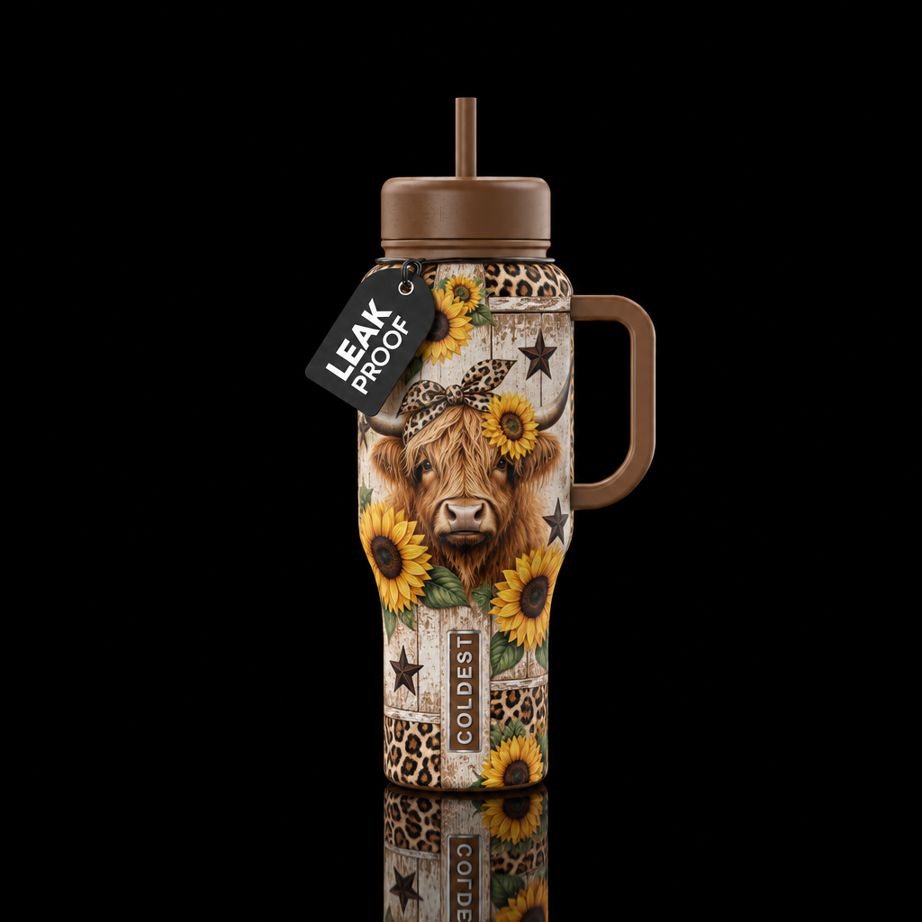 sweet Highland cow with a primitive farmhouse char... water bottle design