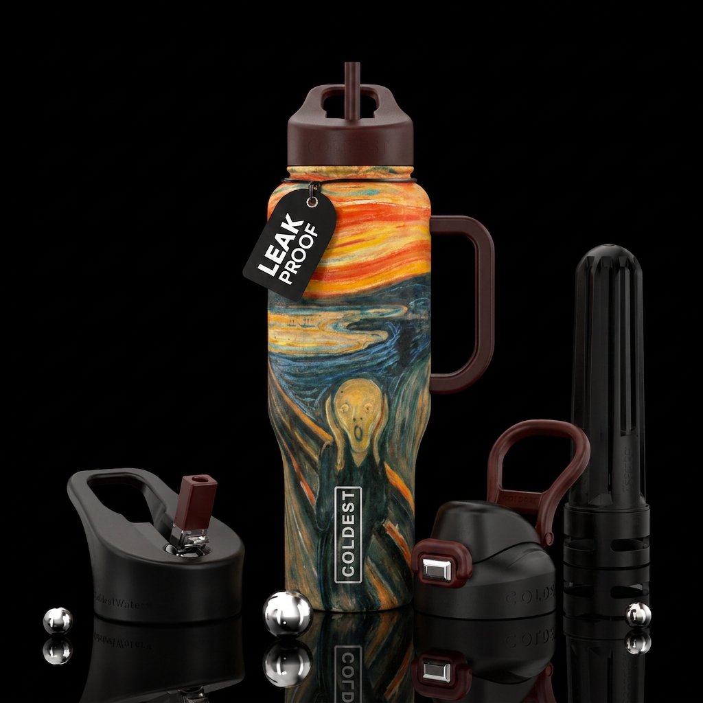 the scream painting water bottle design