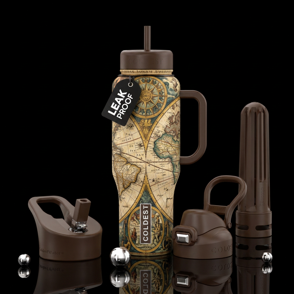 historic map of the world water bottle design
