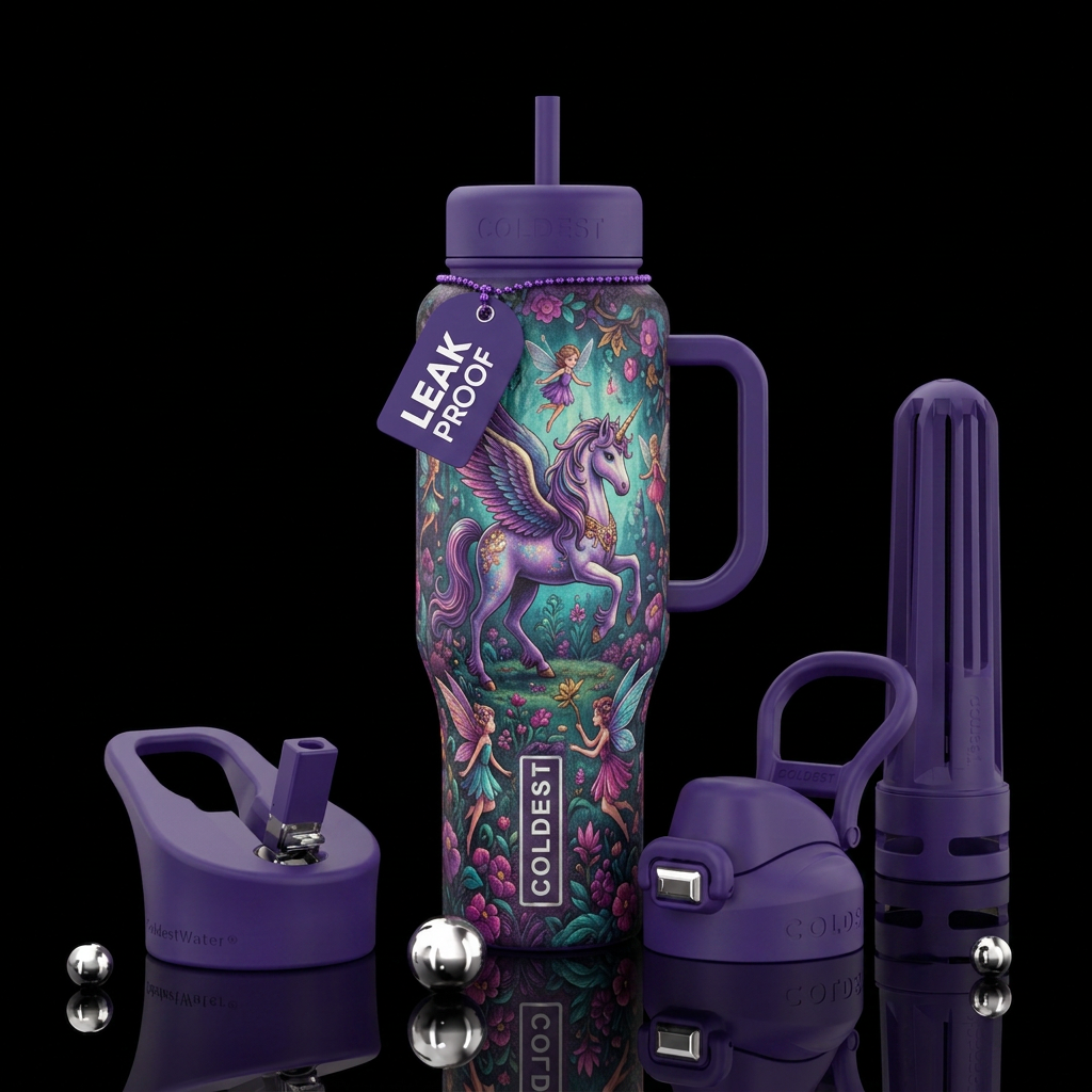 unicorn and fairies water bottle design