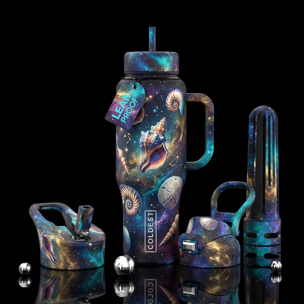 seashells in space water bottle design