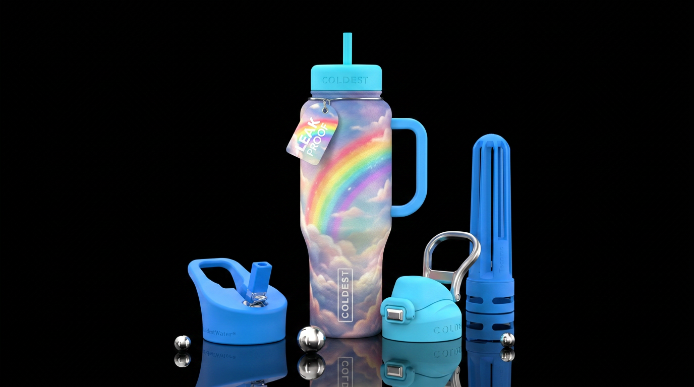 rainbow in the clouds water bottle design
