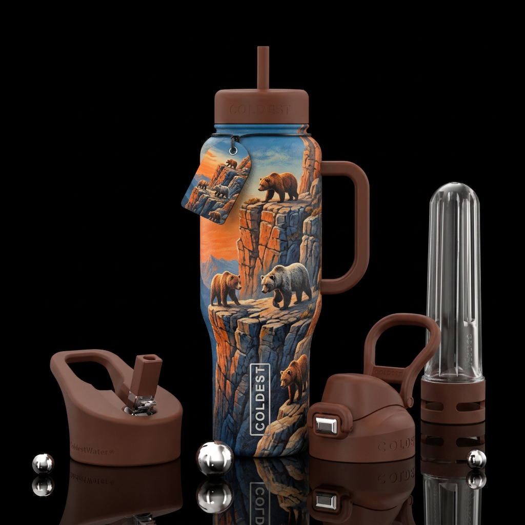 bears of a cliff water bottle design
