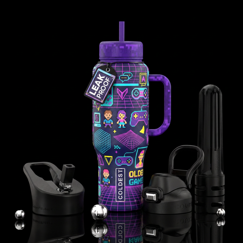 computer game , 90s design water bottle design