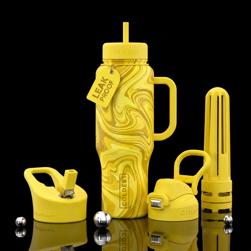 monochromic yellow swirls water bottle design