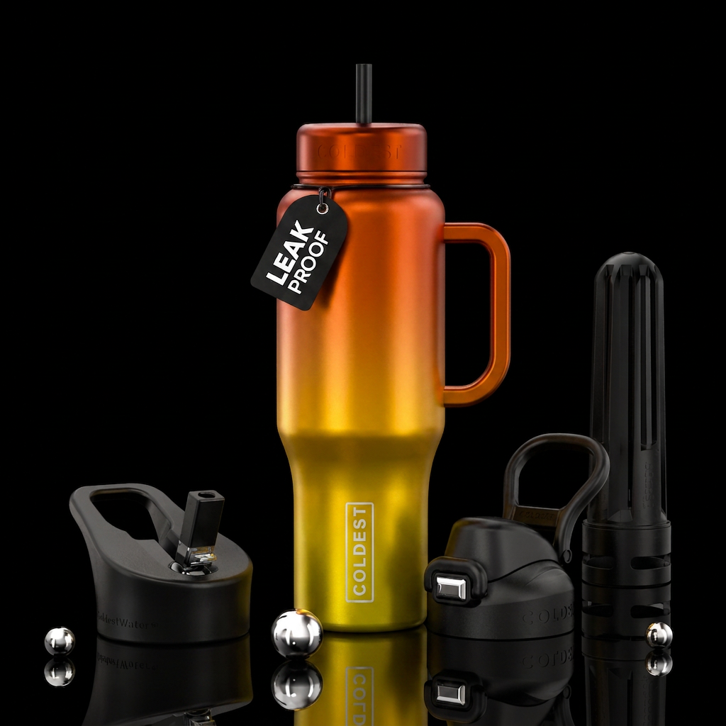 metalic orange color  melting into yellow water bottle design