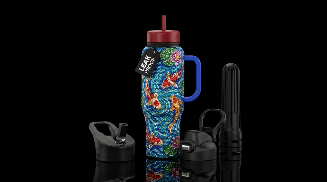 bedazzle japanese pond water bottle design