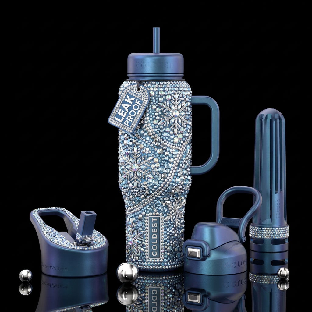 bedazzle snow flake storm water bottle design