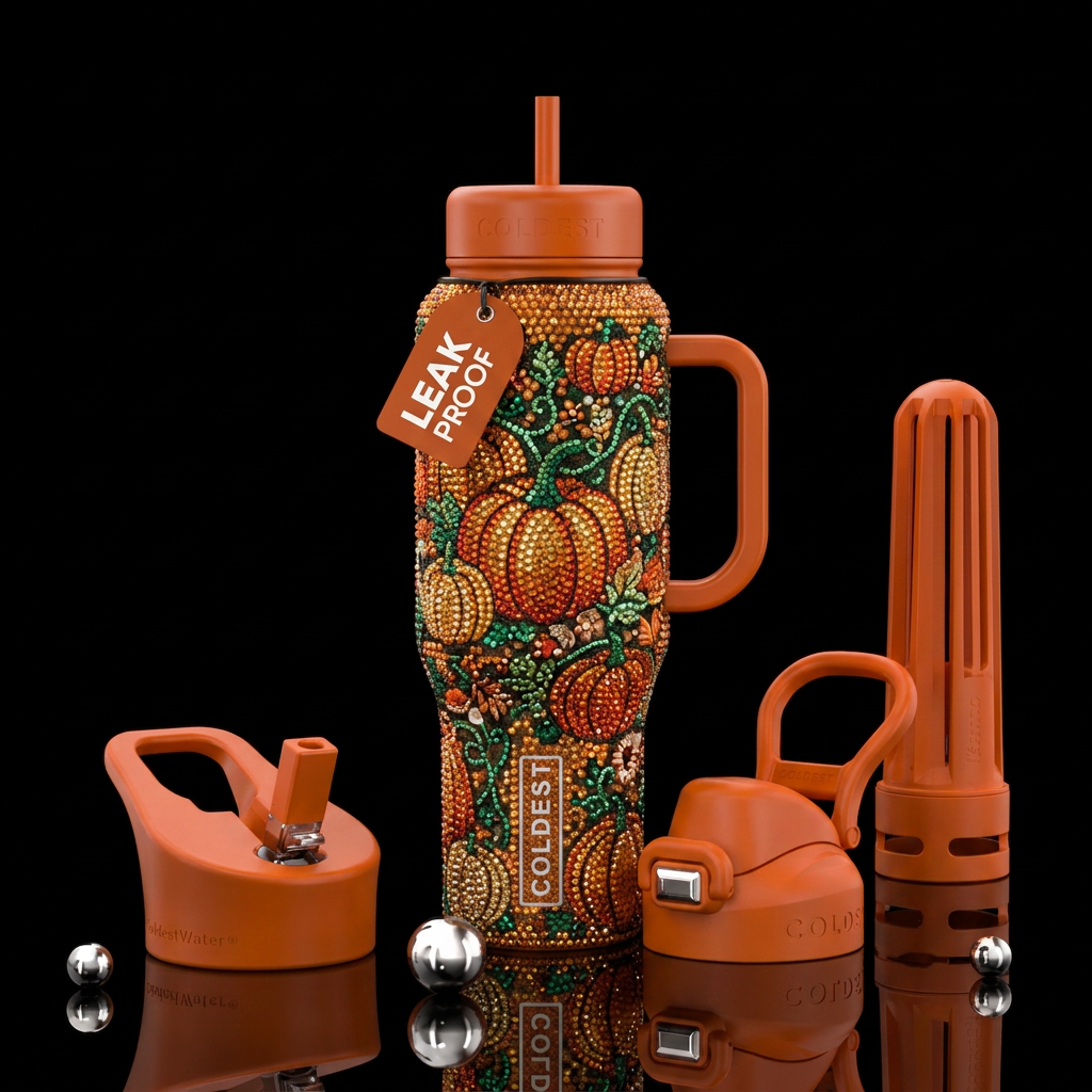 bedazzle pumpkin patch water bottle design