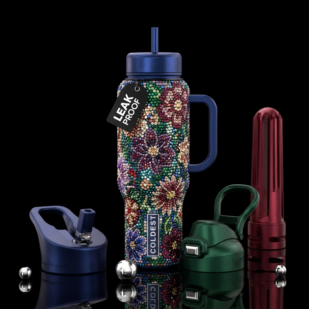 bedazzle flower garden water bottle design