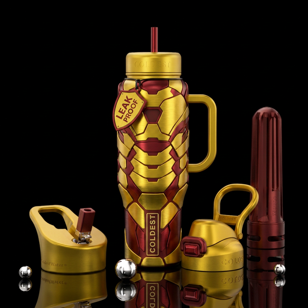 yellow and red metal amour water bottle design