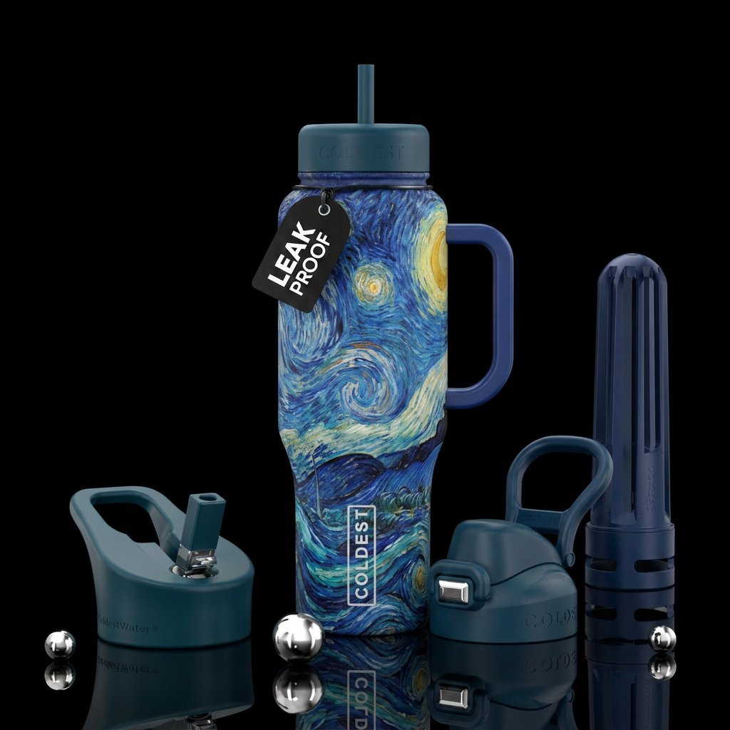 seascape van gogh water bottle design
