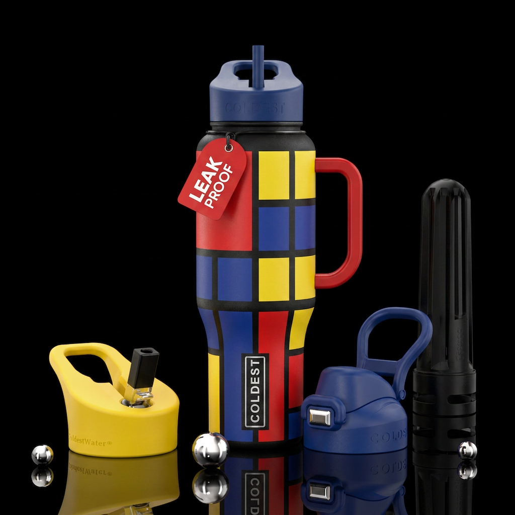 Composition with Red Blue and Yellow by Piet Mondr... water bottle design