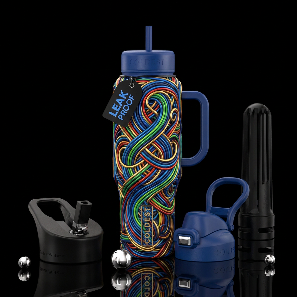 wires twirling around water bottle design