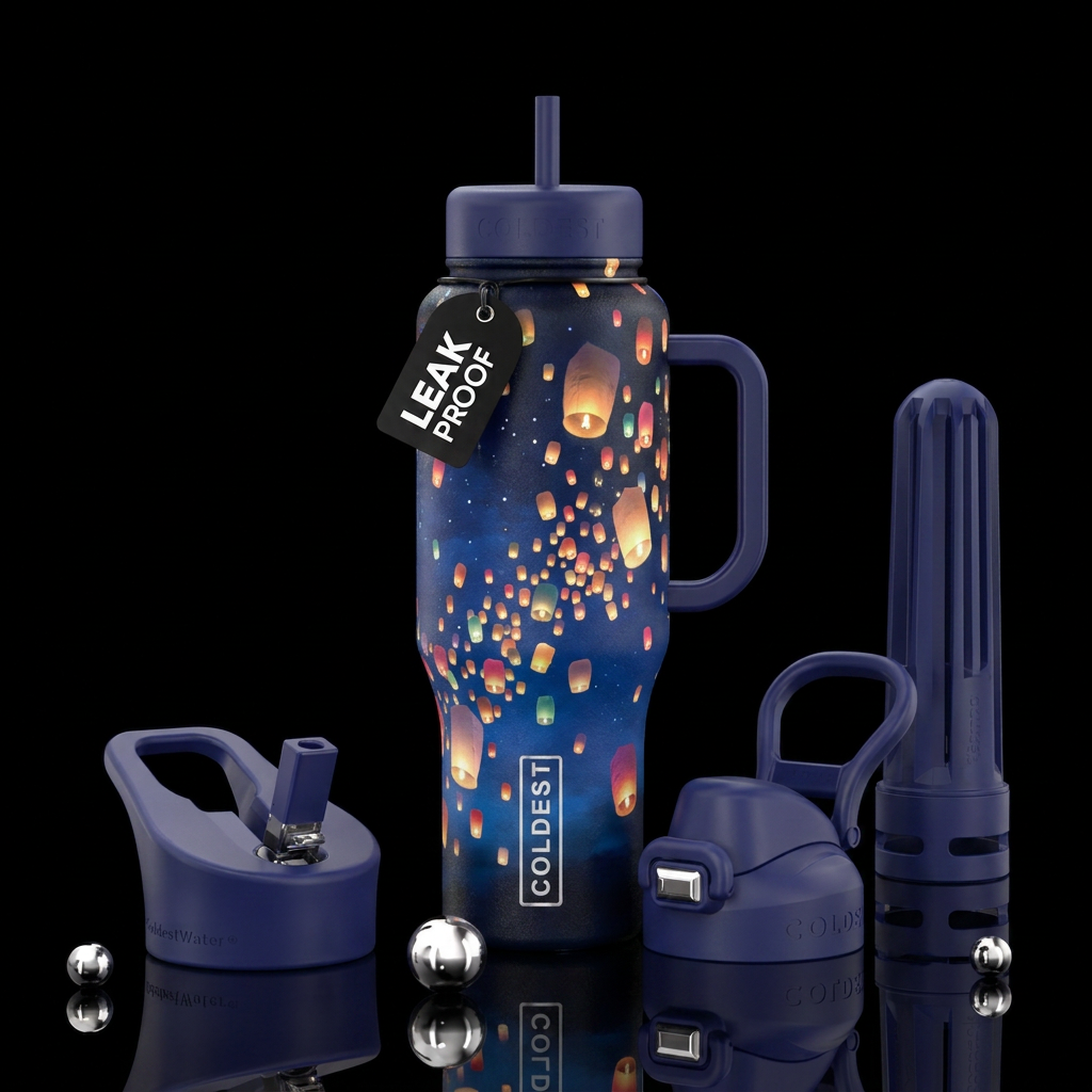 paper lanterns  flowing through the sky water bottle design