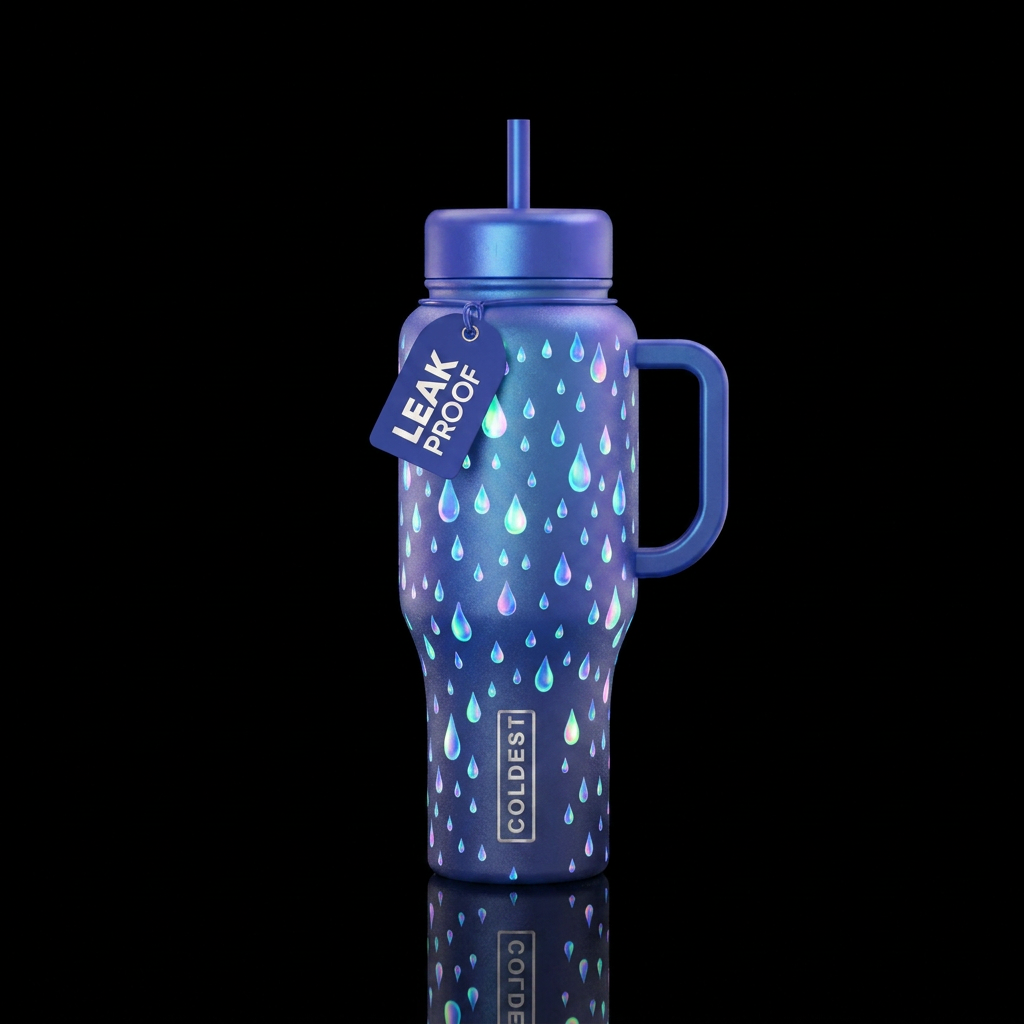 glowy rain drops water bottle design