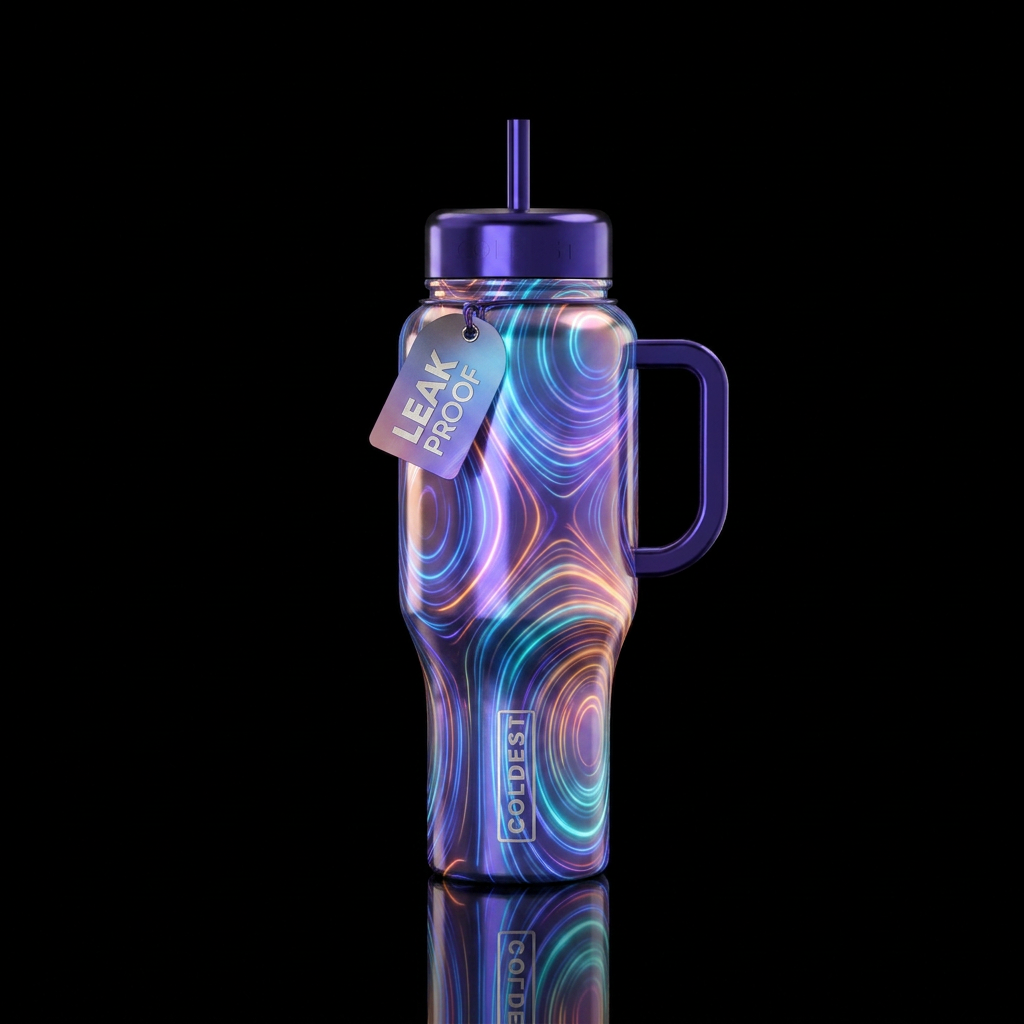 glowy magnetic field through out a metallic bottle water bottle design