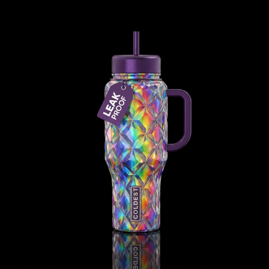 diamond prism with rainbow water bottle design
