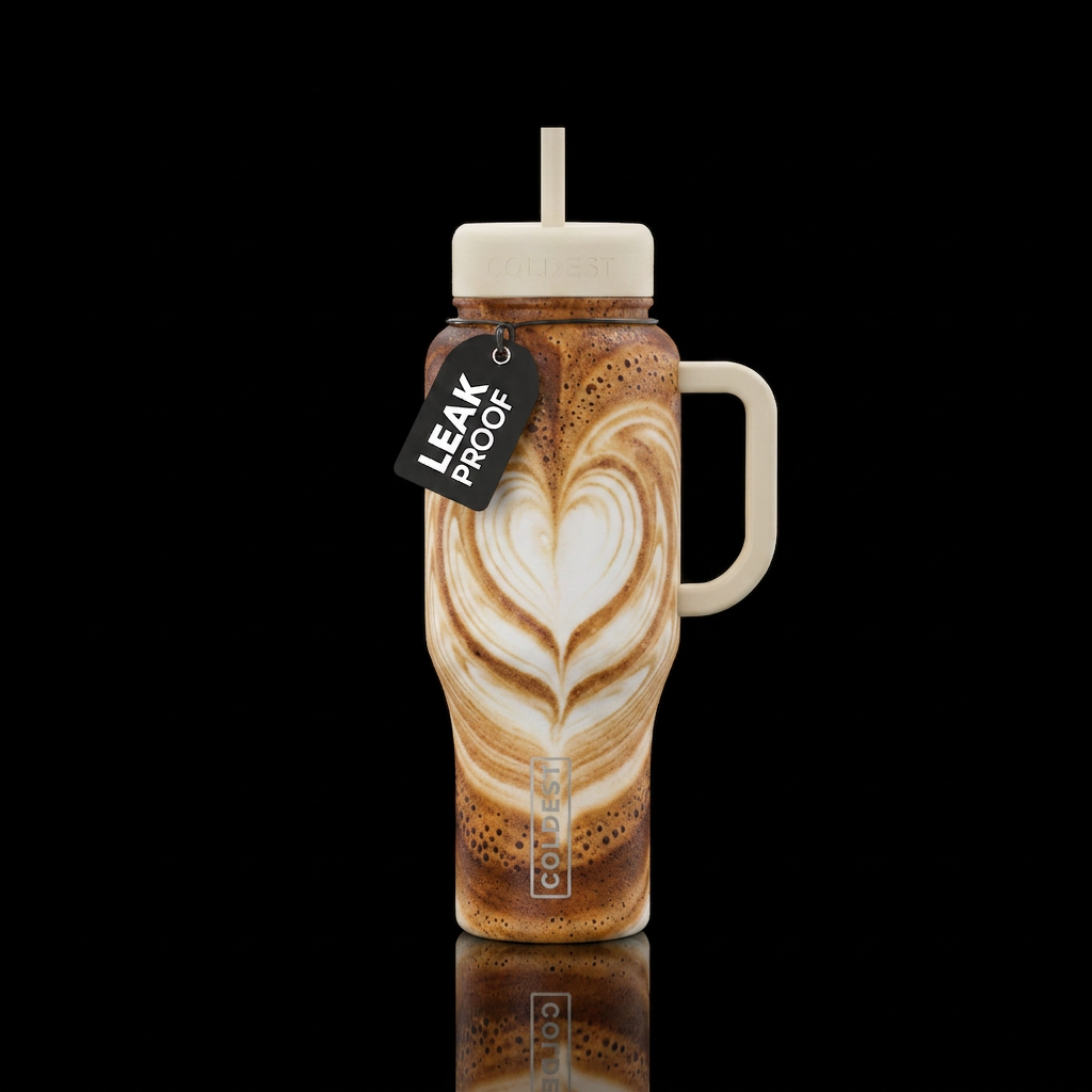 heart  milk on top of coffee water bottle design