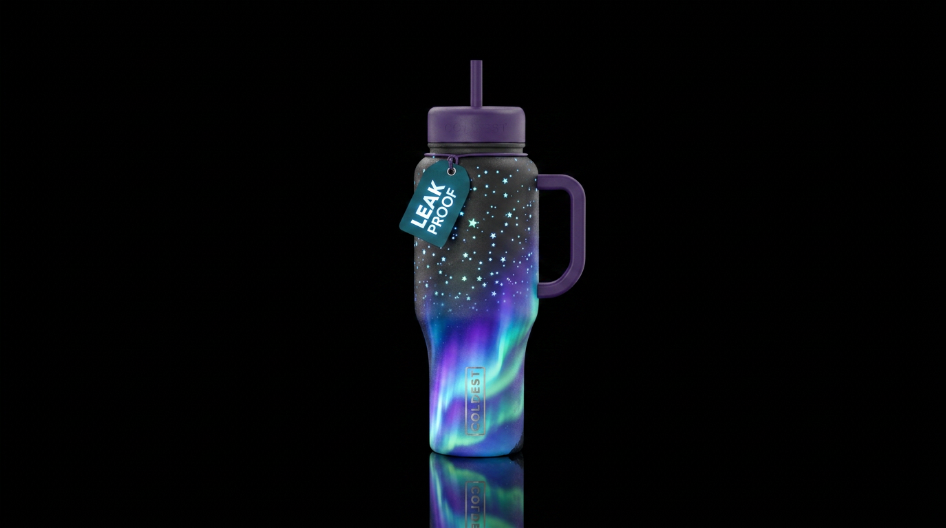 glowy aurara borialis from teh bottom up and glowy... water bottle design
