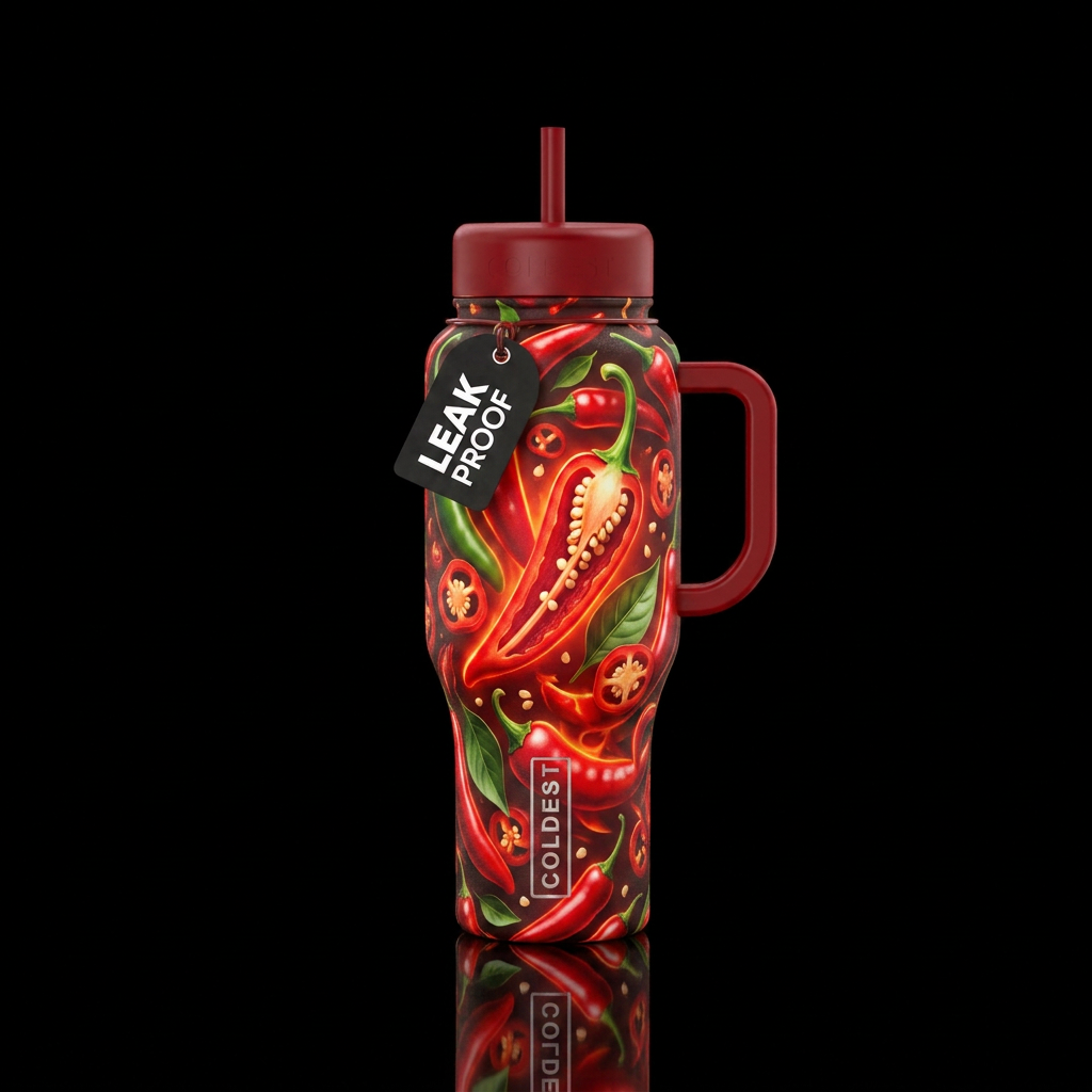 red hot chili peppers glowy water bottle design