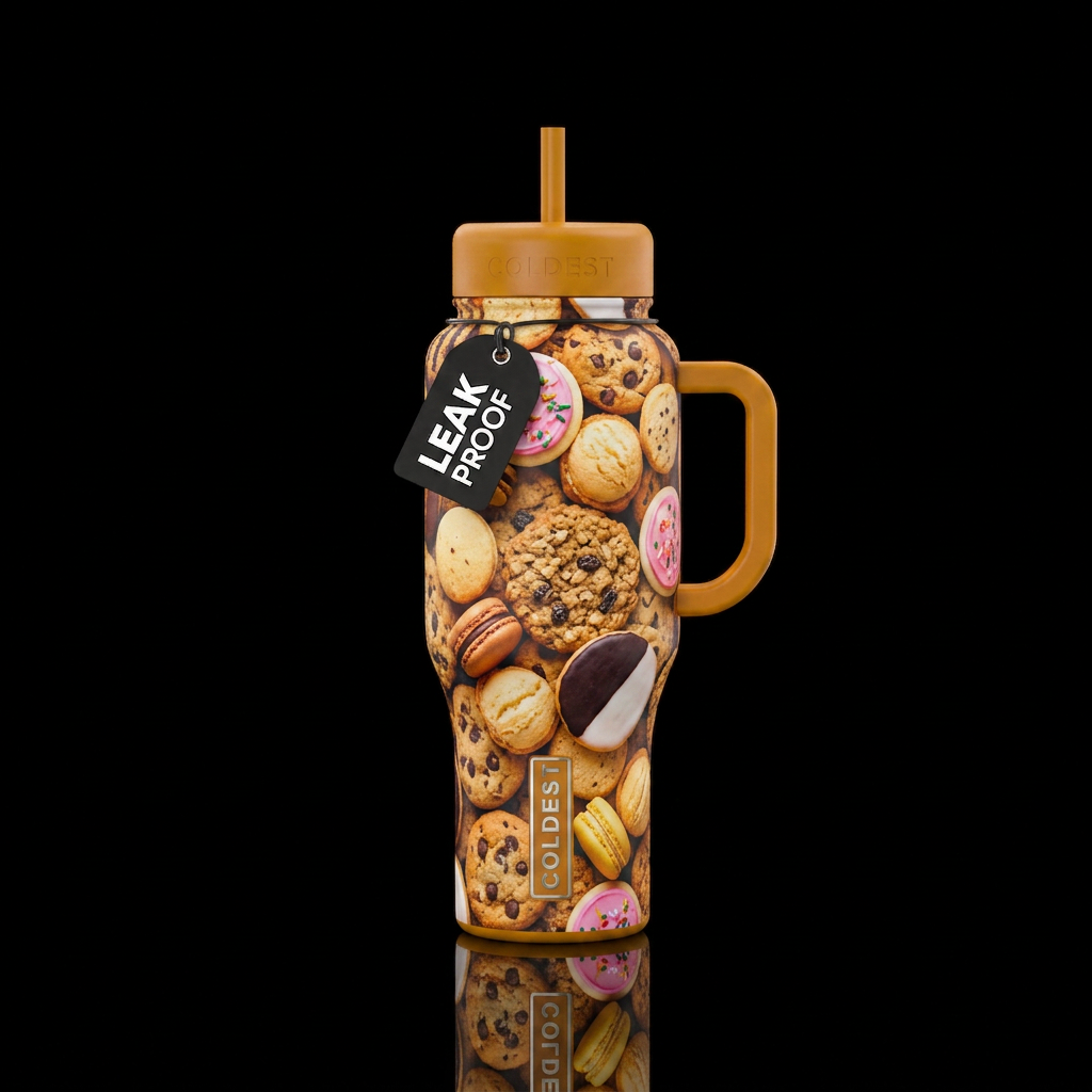 variety of cookies water bottle design