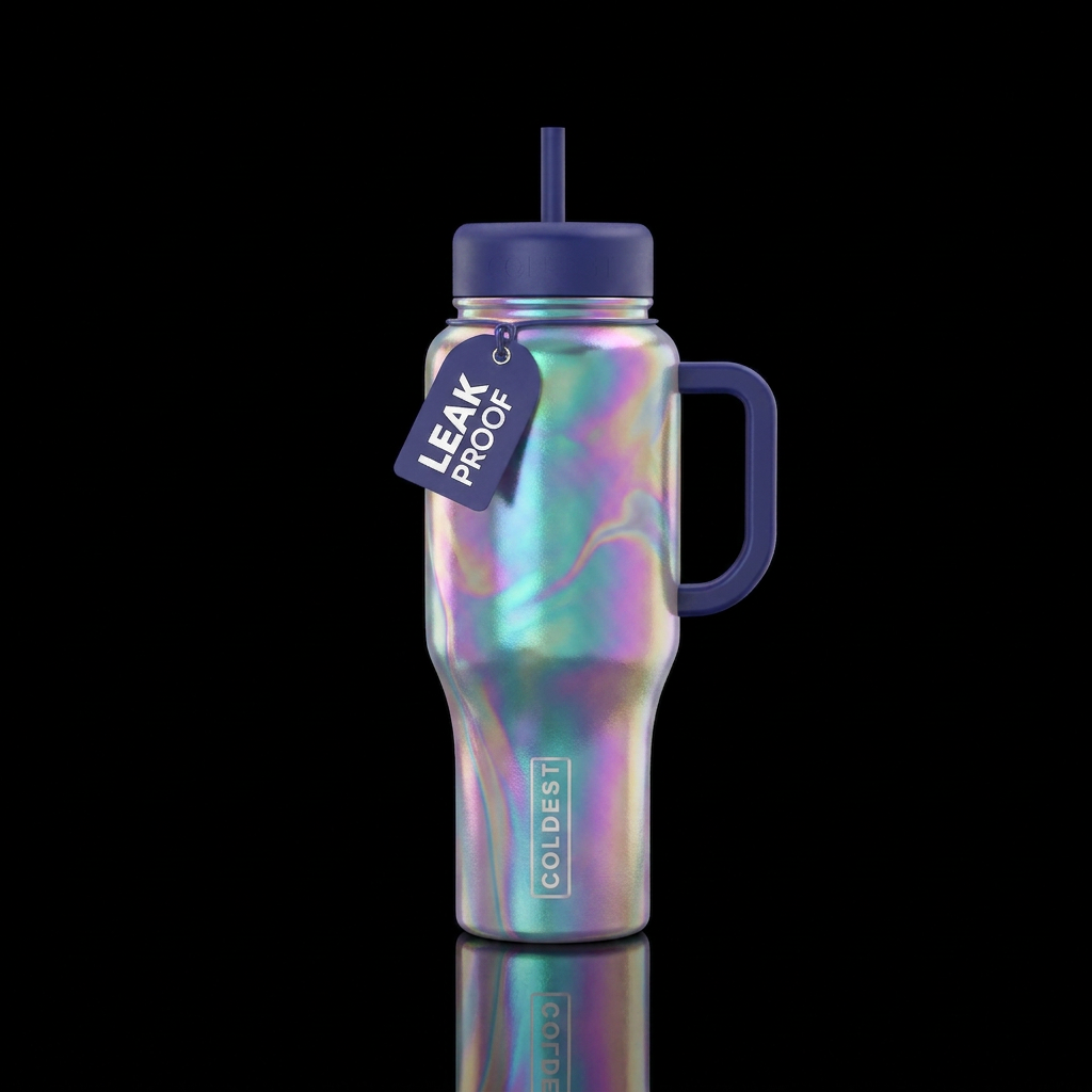 iridescent liquid background water bottle design