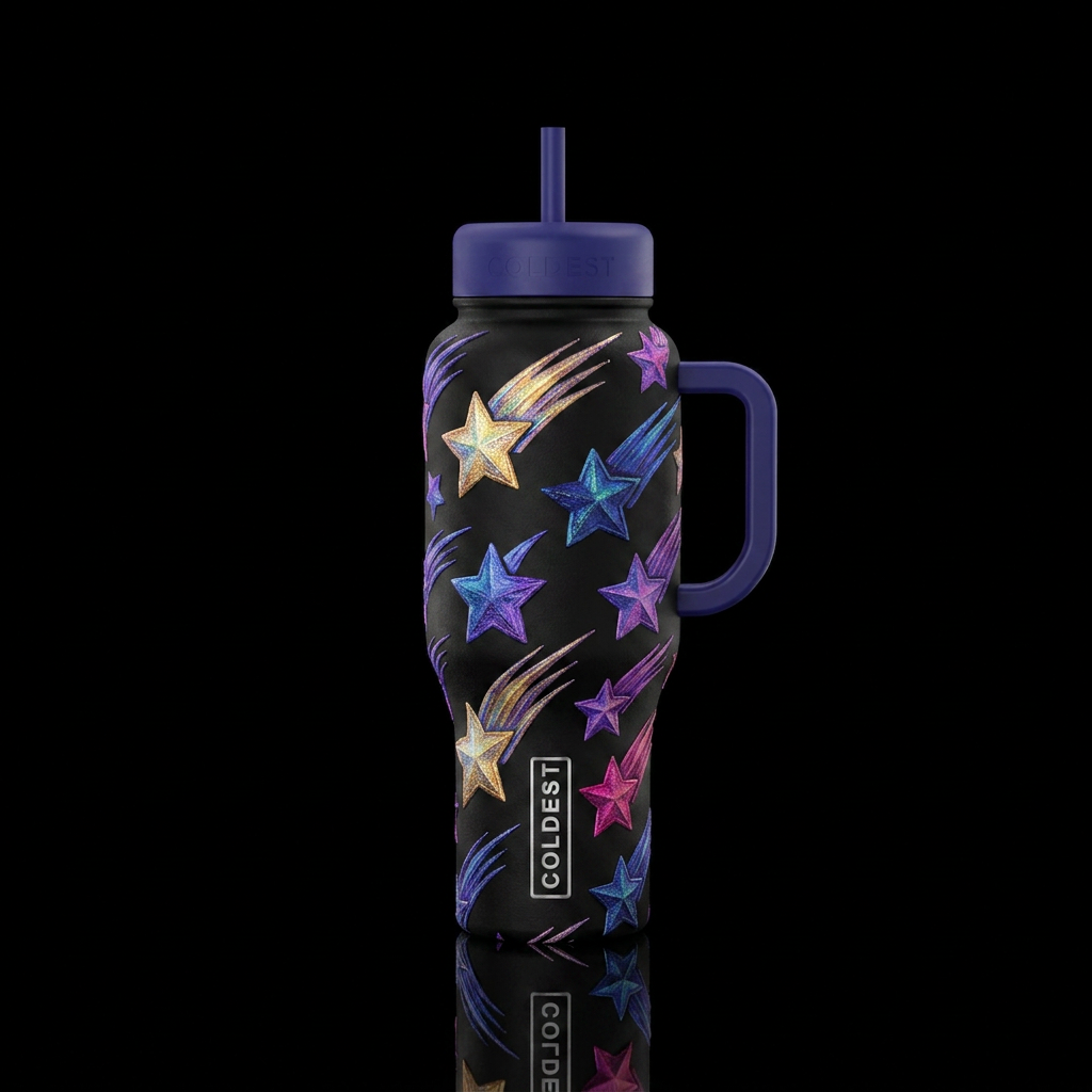 textured shooting stars water bottle design