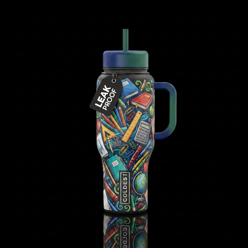 school supplies water bottle design